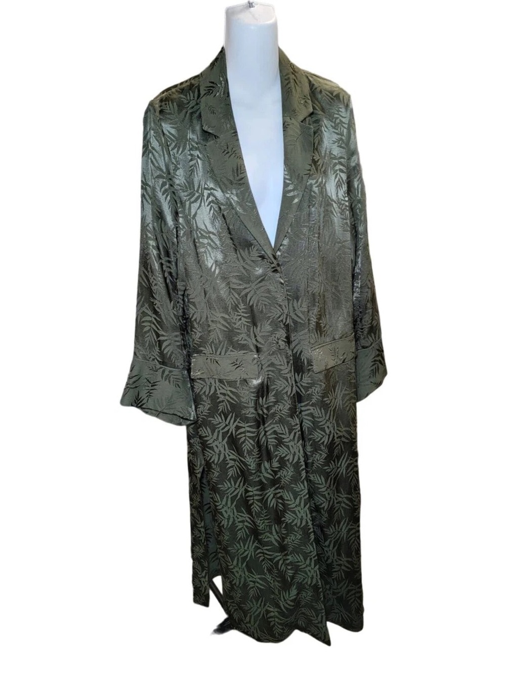 H&M khaki olive green jacquard patterned duster coat kimono